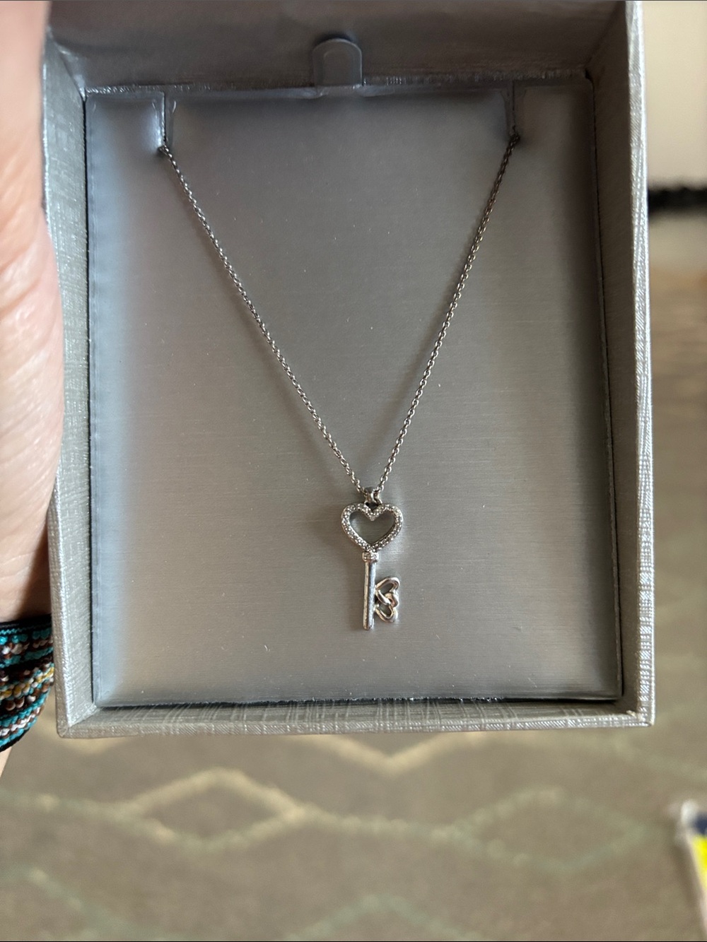 Zales Silver Heart Key Pendant Necklace
